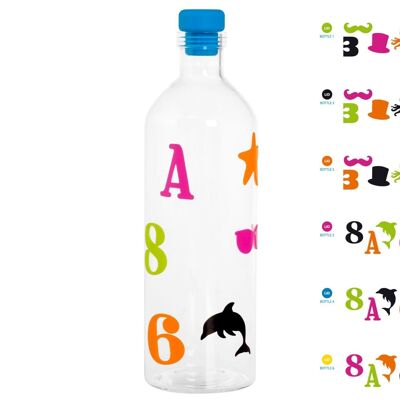 Customizable borosilicate bottle with silicone cap and assorted silicone stickers Lt 1