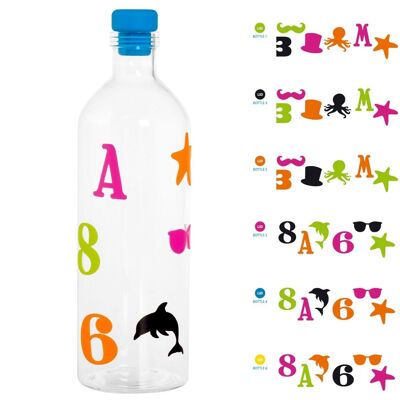 Bottiglia personalizzabile in borosilicato con tappo in silicone e adesivi in silicone assortiti Lt 1