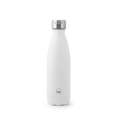 Botella térmica en acero 18/10, color blanco, 0,5 lt. Mantiene la temperatura caliente o fría durante 12 horas.