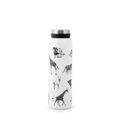 Thermal bottle in 18/10 steel with black and white animal decoration 0.50 lt
