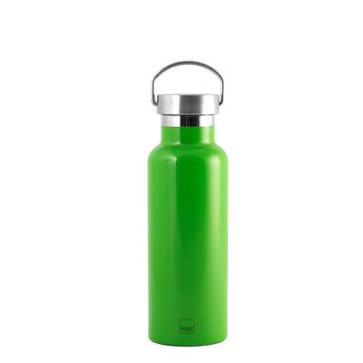 Bouteille isotherme en acier inoxydable 18/10, couleur verte, 0,50 L. Elle maintient la température chaude ou froide pendant 12 heures