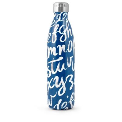 Thermosflasche aus Edelstahl 18/10 mit blauem Dekor Lt 0,75. Hält die Temperatur 12 Stunden lang heiß oder kalt
