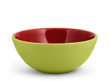 Bol avocat en grès, couleur vert extérieur et rouge intérieur cl 60. 1