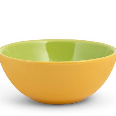 Papaya bowl in stone ware yellow outside and green inside cl 60