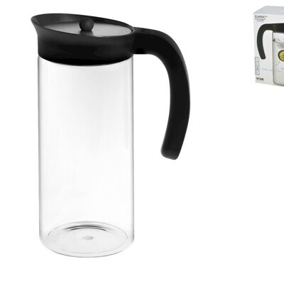 Minima jug with handle in borosilicate glass with non-drip cap in stainless steel and black silicone Lt 1,5