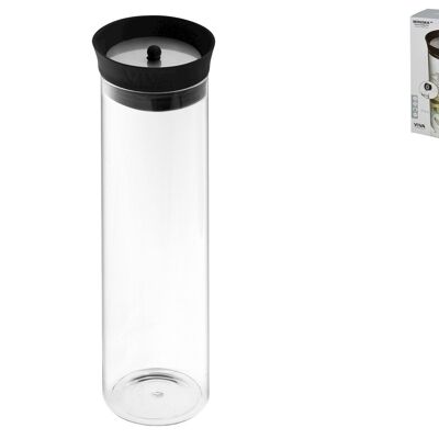 Minima-Kanne aus Borosilikatglas mit tropffreiem Deckel aus Edelstahl und schwarzem Silikon Lt 1