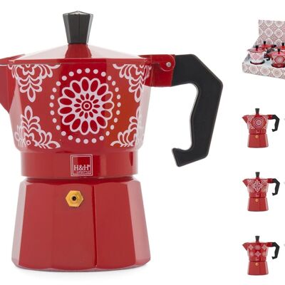 Ellen coffee maker 3 cups in red aluminum with assorted decorations