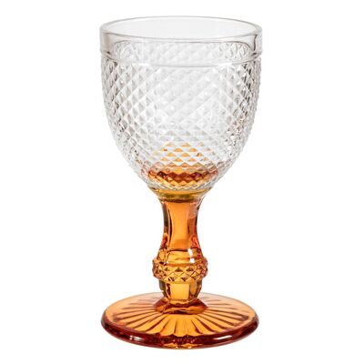 Clear glass water goblet with orange base cl 29
