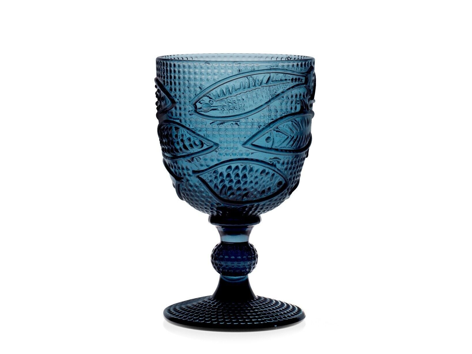 Atlantic blue glass goblet with fish decoration Cl 30