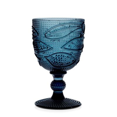 Atlantic blue glass goblet with fish decoration Cl 30