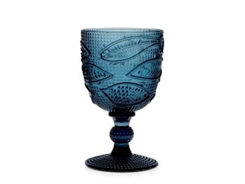 Gobelet en verre bleu atlantique à décor de poissons Cl 30 1