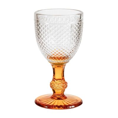 Diamond wine goblet in transparent glass with orange base cl 20