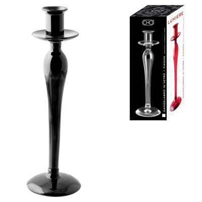 Black glass 1 flame candlestick 28 cm