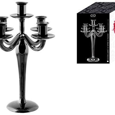 Black glass 5 flames candlestick 31 cm.