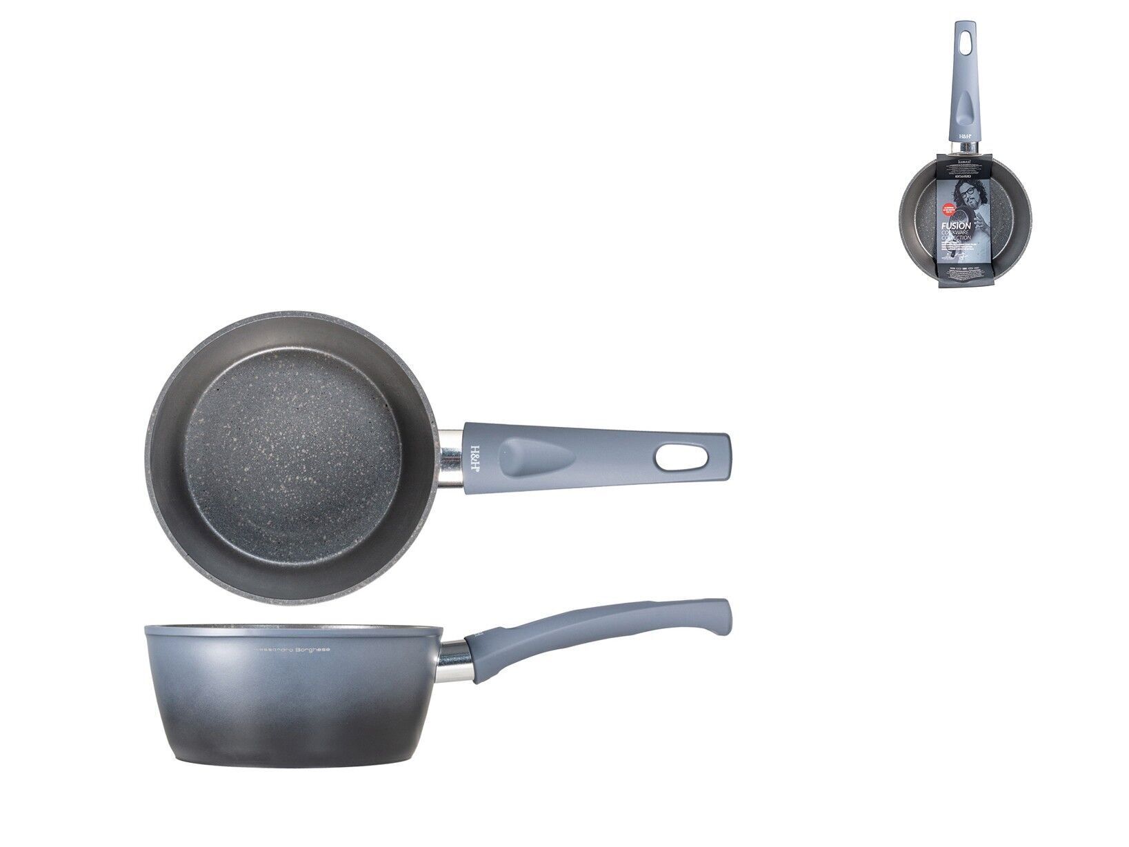 Kasserolle 1 Griff Fusion Borghese aus Aluminium mit Antihaftbeschichtung, geeignet für alle Herdarten einschließlich Induktion cm 16. Alessandro Borghese - Der Luxus der Einfachheit