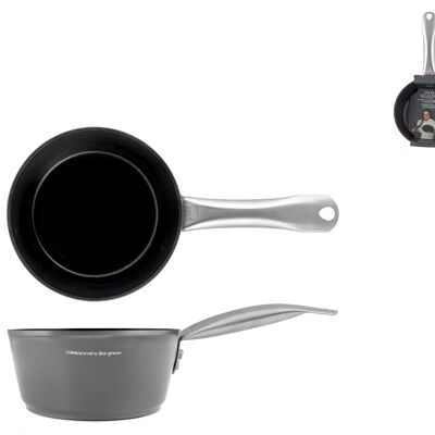 Cocotte 1 anse Qualité Inox avec revêtement antiadhésif et anse inox rivetée. Convient à toutes les plaques de cuisson, y compris l'induction, 16 cm Style de cuisson et Le luxe de la simplicité par le chef Alessandro Borghese.