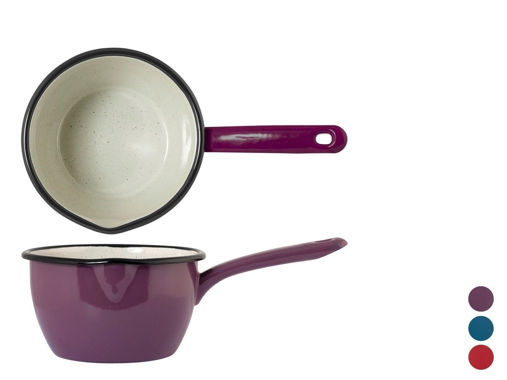 Cocotte 1 Anse Emaillée Convexe Multicolore 14 cm Couleurs assorties : 1 Bleu Ttanio 1 Rouge 1 Violet Aubergine