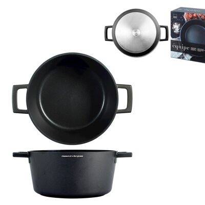 Casserole 2 handles Borghese Equipe in die-cast aluminum with Pfluon non-stick coating also suitable for cooking on a 20 cm induction hob. Alessandro Borghese - The luxury of simplicity