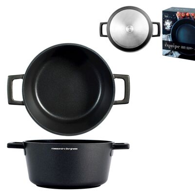 Casserole 2 handles Borghese Equipe in die-cast aluminum with Pfluon non-stick coating also suitable for cooking on an induction hob 24 cm. Alessandro Borghese - The luxury of simplicity