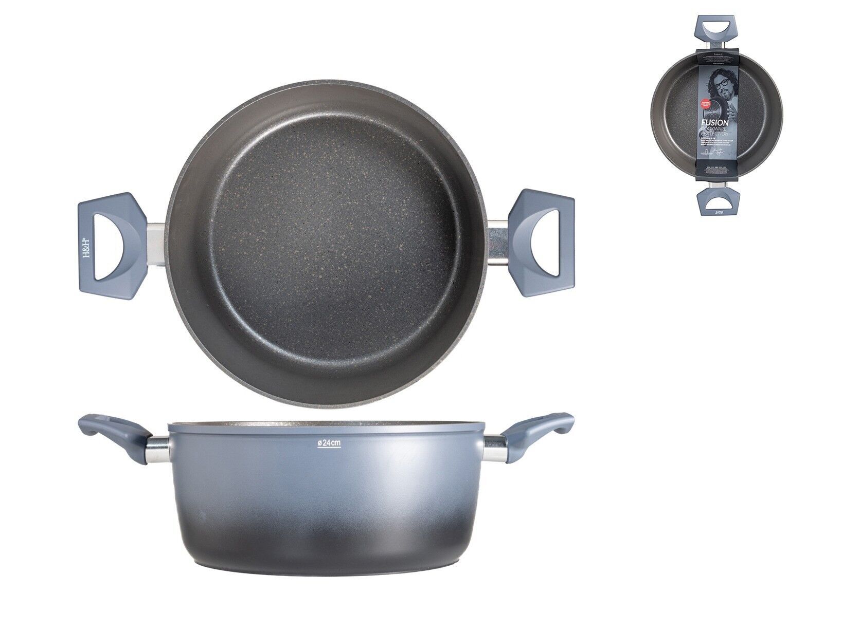 Kasserolle 2 Griffe Fusion Borghese aus Aluminium mit Antihaftbeschichtung, geeignet für alle Herdarten einschließlich Induktion cm 24. Alessandro Borghese - Der Luxus der Einfachheit