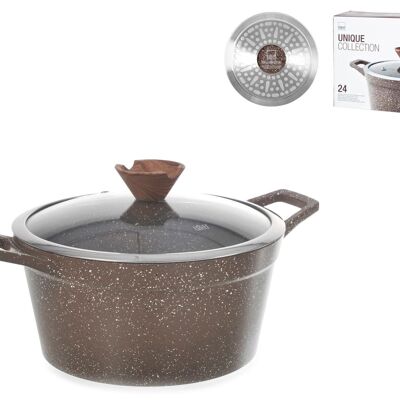 Cocotte 2 Anses en Aluminium Moulé Sous Pression pour Induction Unique 24 cm avec Couvercle