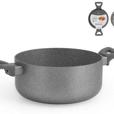 Casserole 2 handles Stone Gray in aluminum with stone non-stick coating also suitable for induction hob 20 cm