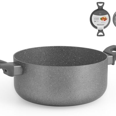 Casserole 2 handles Stone Gray in aluminum with stone non-stick coating also suitable for induction hob 24 cm