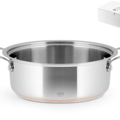 Casseruola Bassa inox Filo Rame 2 manici 22cm, 7,5h