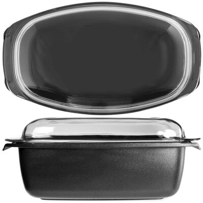 Rectangular casserole Delizia Executive Chef in die-cast aluminum with non-stick coating and with glass lid cm 48x25. 2 year guarantee