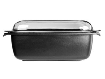 Cocotte rectangulaire Executive Chef en aluminium moulé sous pression avec revêtement antiadhésif avec couvercle en verre 40x21 cm. Garantie 2 ans 4