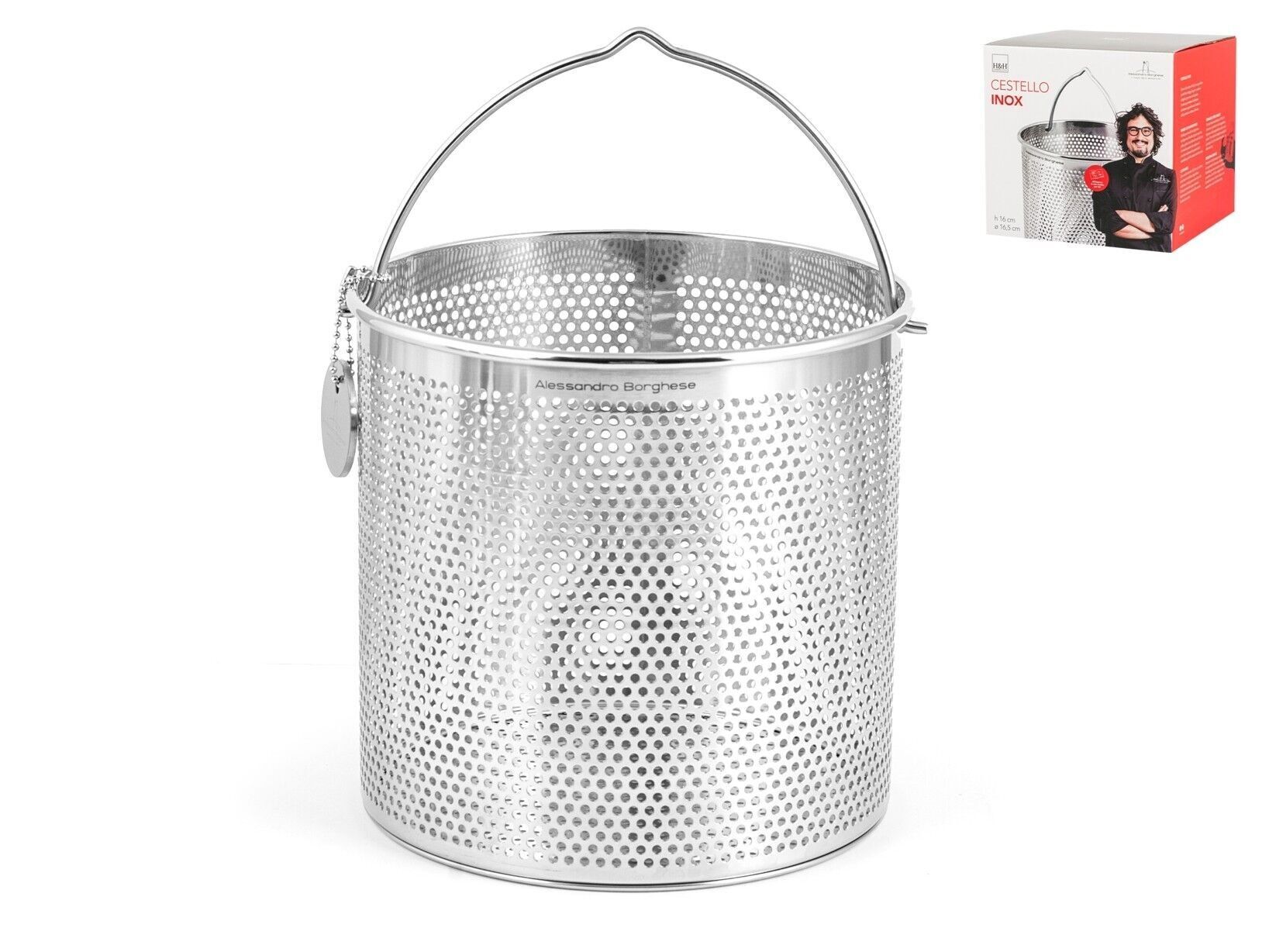Cestello tondo Borghese in acciaio inox con manico cm 16,5x16 h. Alessandro Borghese - ll lusso della semplicità