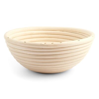 Round bread leavening basket 20x8 cm Made of rattan cane, natural material. Thanks to its porosity it keeps the heat and allows the dough to breathe during the leavening phase, preventing the external part from hardening.