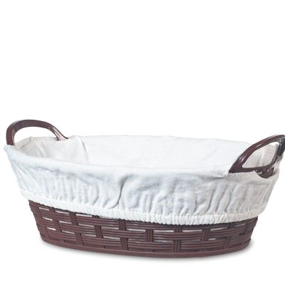 Oval basket in brown polypropylene with white fabric cm 24