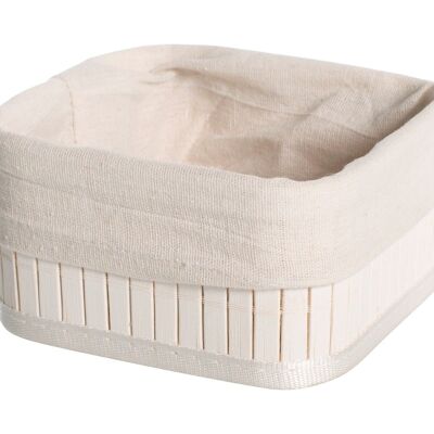 Bamboo storage basket in white bamboo with removable washable inner fabric cm 15x15x8 h