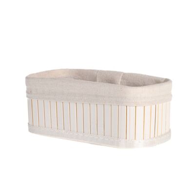 Panier de rangement en bambou blanc avec housse en coton amovible et lavable 20x10x8 cm