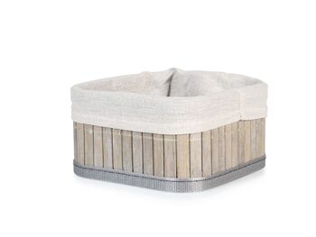 Panier de rangement en bambou gris avec housse en coton amovible et lavable 15x15x8 cm 2