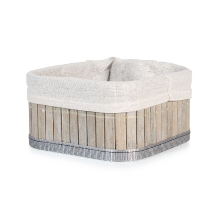 Cesta de almacenamiento de bambú gris con funda de algodón extraíble y lavable 15x15x8 cm