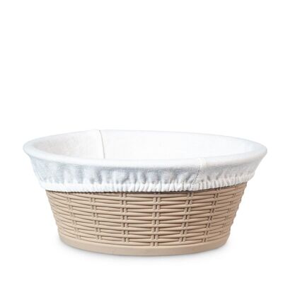 Round basket in beige polypropylene with white fabric 19 cm