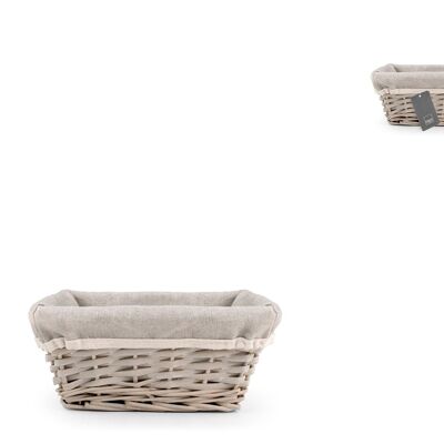 Square bread basket in wicker and gray fabric cm 21x10 h