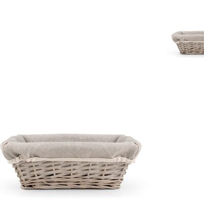 Rectangular bread basket in wicker and gray fabric cm 26x18x9 h
