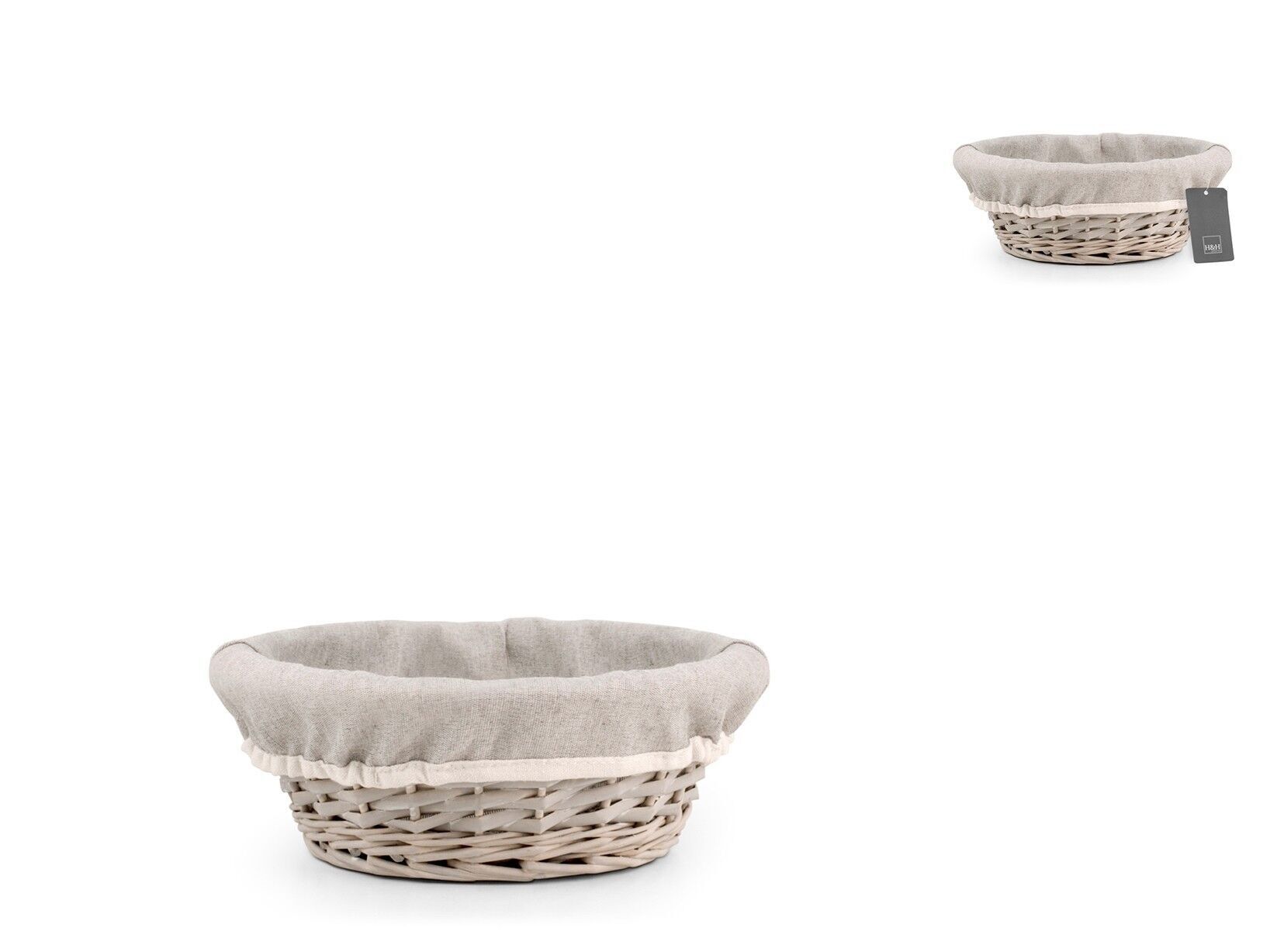 Cesto pane tondo in vimini e tessuto grigio cm 23x9 h