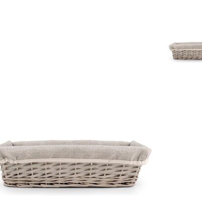Rectangular breadstick basket in wicker and gray fabric cm 35x17x9 h