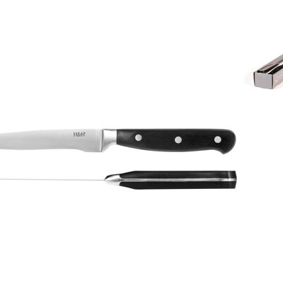 Couteau à steak professionnel lame inox, manche riveté, pointe crantée.