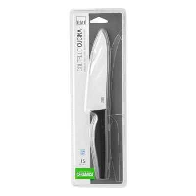 Kitchen knife with white ceramic blade and black non-slip handle 15 cm