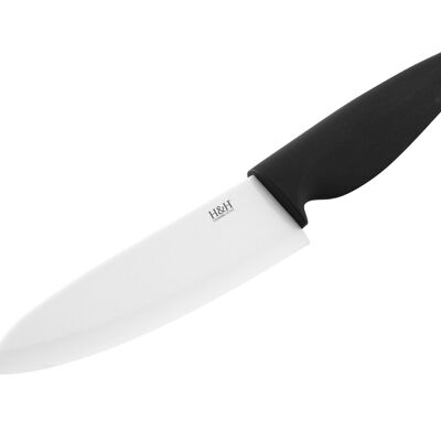 Couteau de cuisine avec lame en céramique blanche et manche noir antidérapant 18 cm