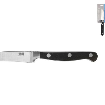 Professional vegetable knife, stainless steel blade, black ABS riveted handle 8 cm.