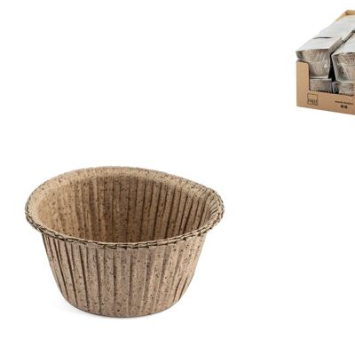 Lot de 12 moules à cacao en papier cuisson composé jusqu'à 40% de cellulose vierge issue de la transformation des coques de cacao et 0% d'encres additionnelles, forme muffin 7x4 cm