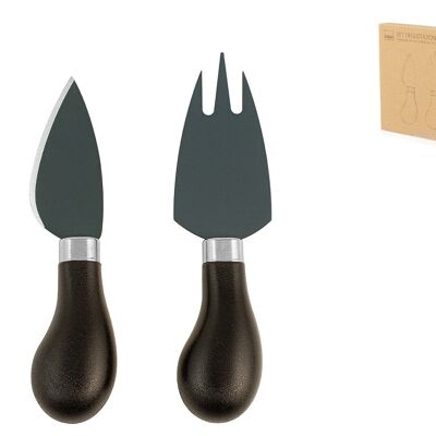 Pack de 2 cuchillos para queso en acero inoxidable, mango polipropileno, pack caja regalo