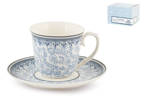 Confezione 2 tazze caffè porcellana Blue Dream con Piatto. Composta da: 2 tazze caffè 8,5x5,5x6,5 cm 0,080 kg 90 cc; 2 Piattini 11,5x1,5x11,5 cm 0,090 kg