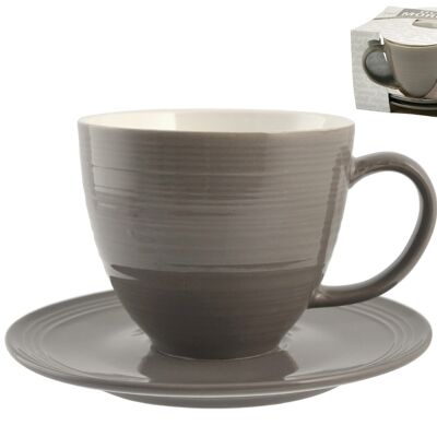 Package 2 Jumbo Cups with Plate New Bone China Brown Good Morning 350 cc Consisting of: 2 Jumbo Cups 13x8.5x10 cm 0.300 kg, 2 Saucers 16x2x16 cm 0.200 kg